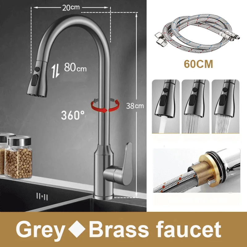 

Кухонный латунный смеситель, выдвижная насадка, смеситель для раковины, монтируемый на палубе, смесители для горячей и холодной воды, смеситель для кухонной мойки