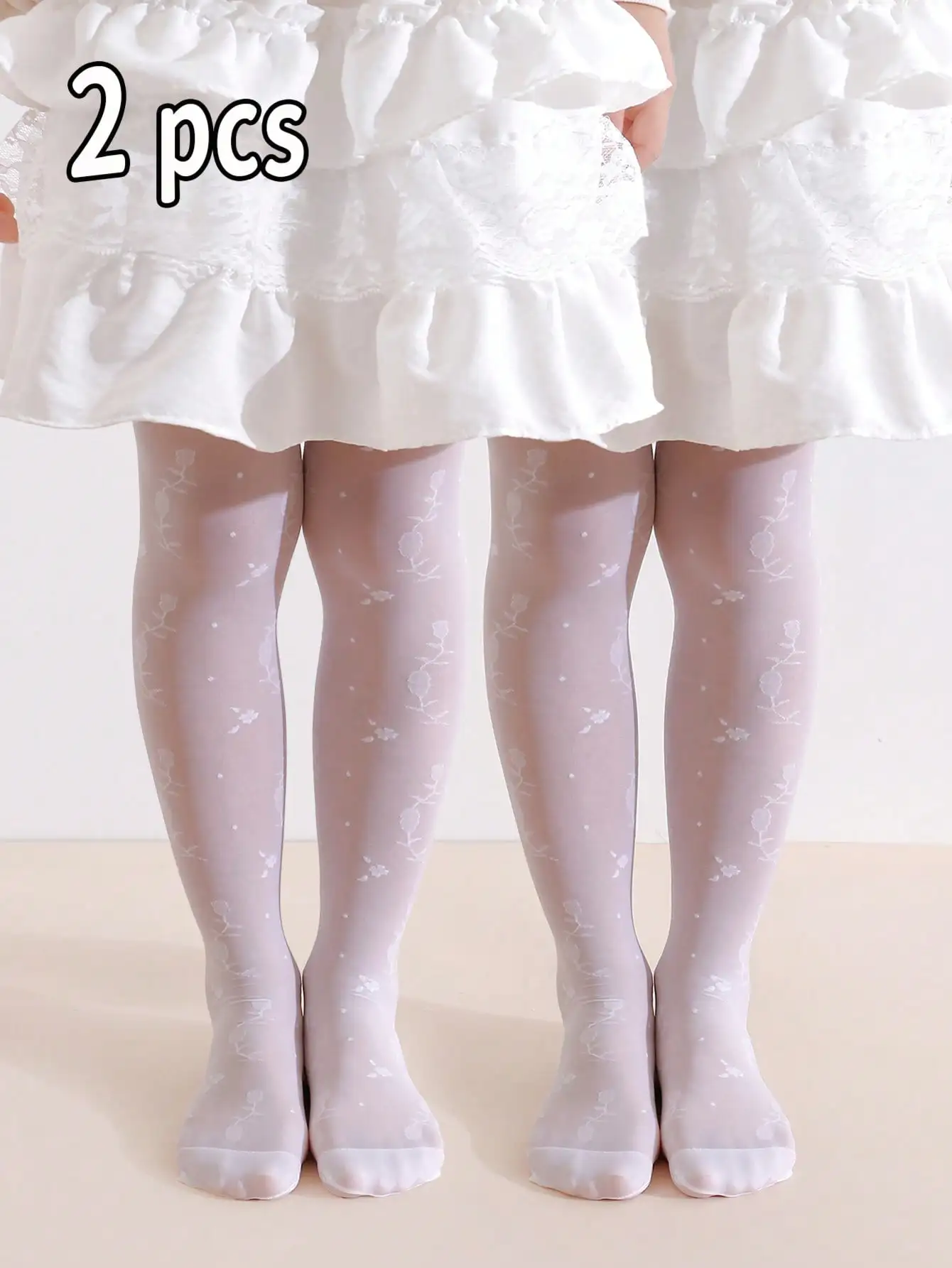 2Pcs Toddler Girls Floral Vine Sheer Tights 0-14Y UV Protection Elastic Breathable Summer Pantyhose Dress Matching Daily Wear