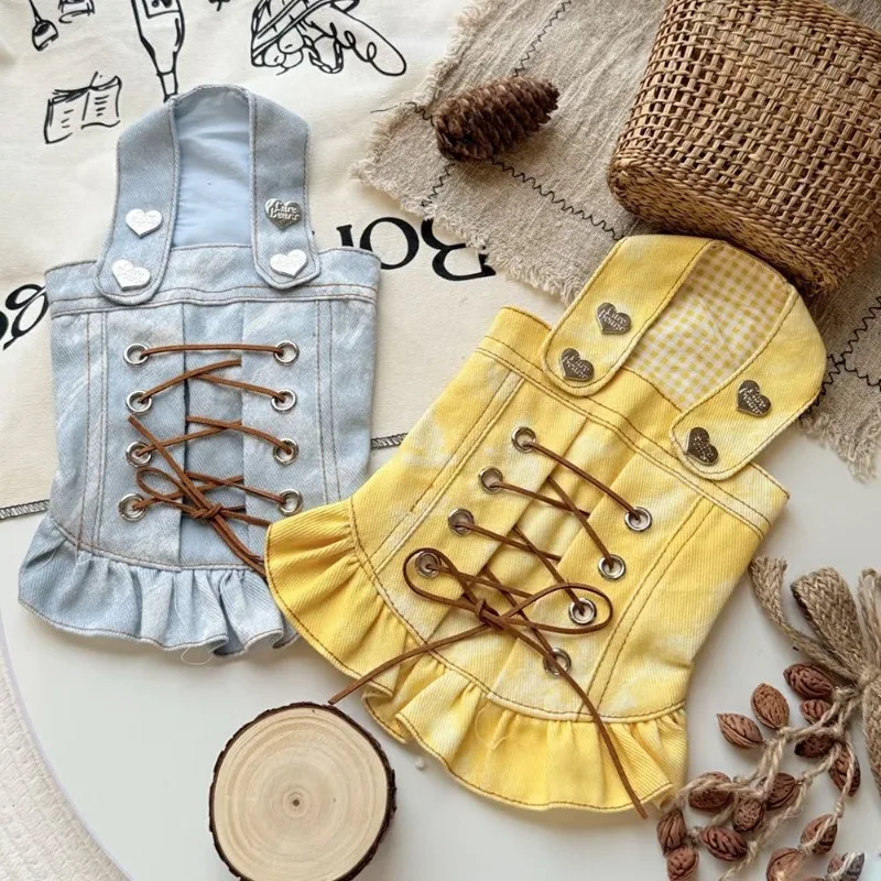 

Fashion Pet Princess DressCowboy Dog Clothes Pet Punk Style Dress Teddy Vest Maltese Solid Colour Sling Puppy Birthday Gift