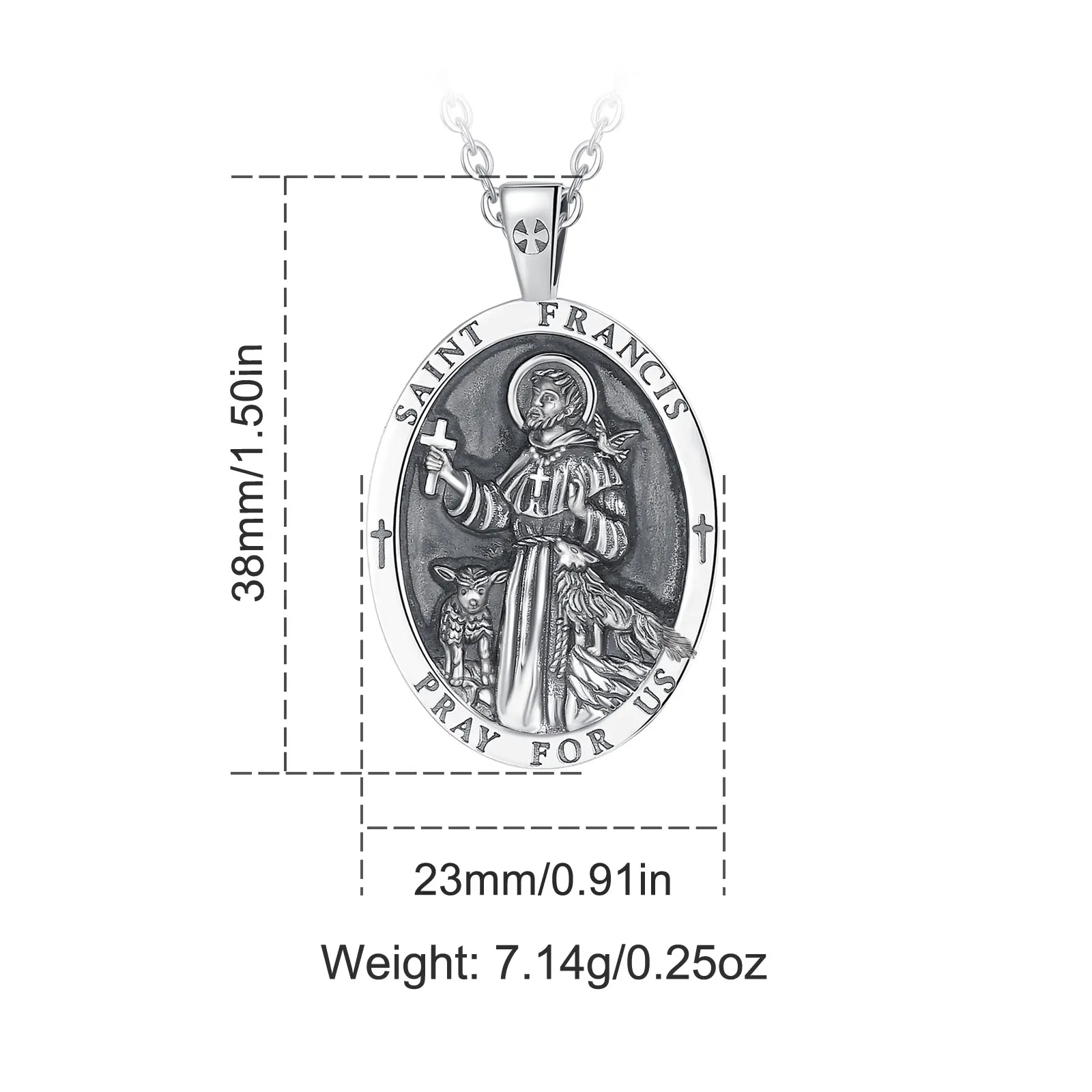 Eudora New 925 Sterling Silver Saint Francis Cross Necklace Catholic Believers Amulet Pendant for Men Women Vintage Jewelry