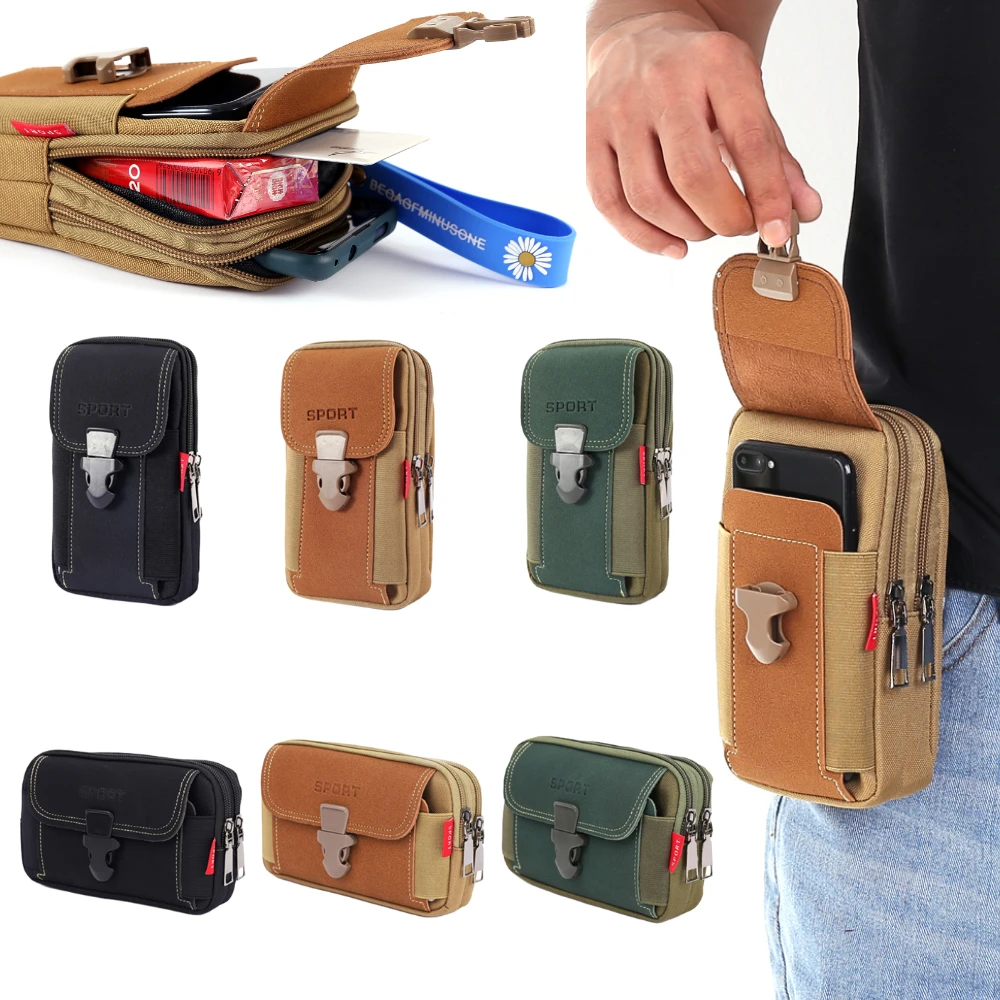 Men Multi-function Waist Bag Casual Mobile Phone Purse Pocket Outdoor Sports Tactical Pouch Belt Waist Pack Bag Running Pouch