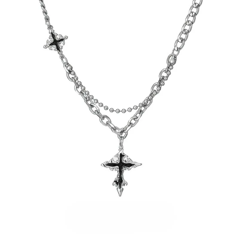 Retro cross pattern collarbone chain versatile neck accessory for daily commuting basic style and small accessories for wearing