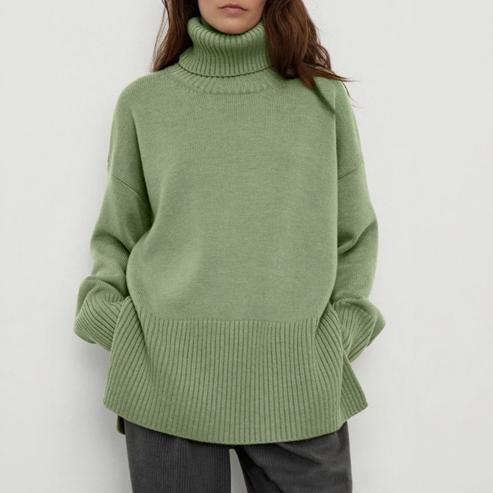 

Женский свитер с высоким воротником и длинными рукавами, минималистичный однотонный удобный повседневный модный топ на осень и зиму