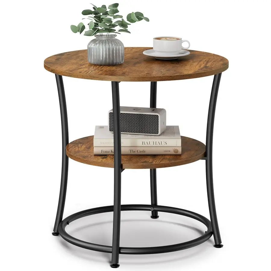 

21.7Inch Round Side Table, 2Tier End Table, Nightstand with Steel Frame, Spacious Top, for Small Spaces, Living Room, Bedroom, R