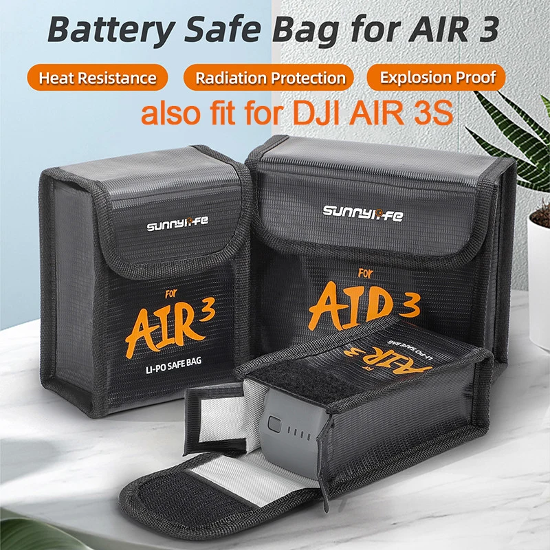 Wtohoby Explosion-Proof Battery Bag for DJI AIR 3S/AIR 3 Drone Safe Protective Pouch Holder Pack AIR3S Camera Drone Accessories