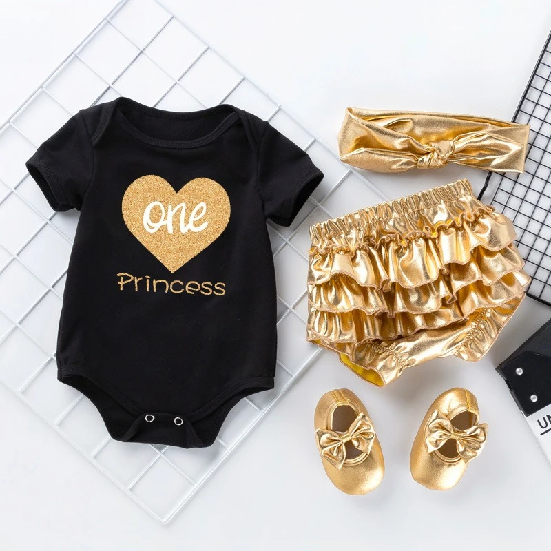 Somenie baby suit boys and girls cartoon jersey pp pants 4-piece princess full moon one-year-old party clothes