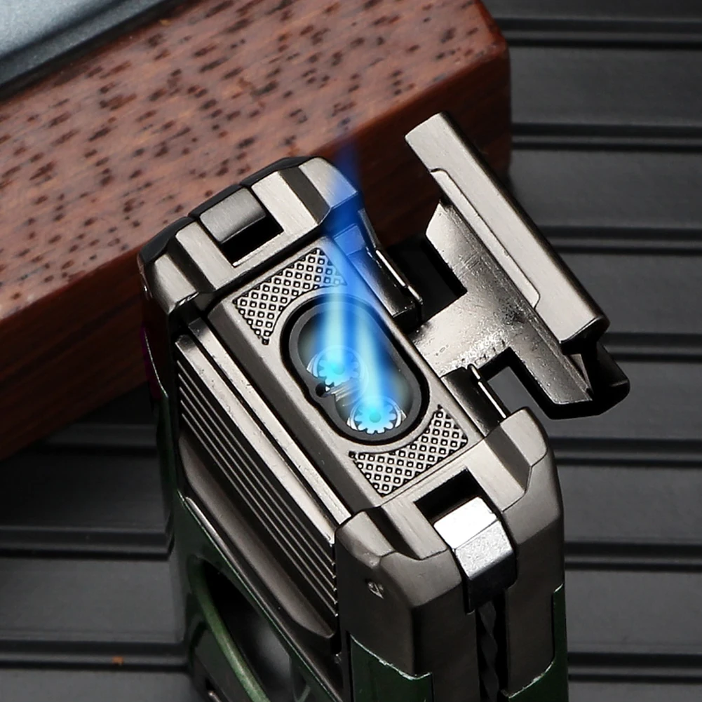 LUBINSKI Metal Cigar Lighter Multi-Functional Tobacco Lighter Practical Indoor Outdoor Cigar Lighter W/ Cutter Drill Needle