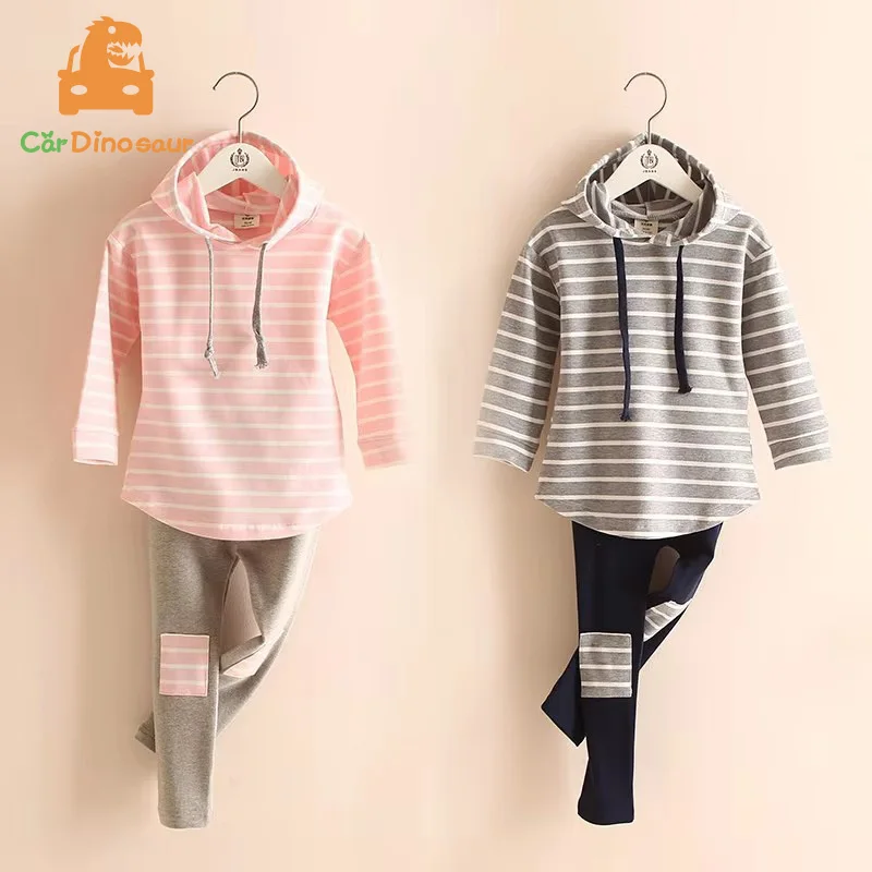 2025 Autumn Spring 2 3 4 5 6 7 8 Years Striped Long Sleeve Cotton Hoodies Tops+Leggings Baby Kids Girl 2Pcs Outfits Clothing Set