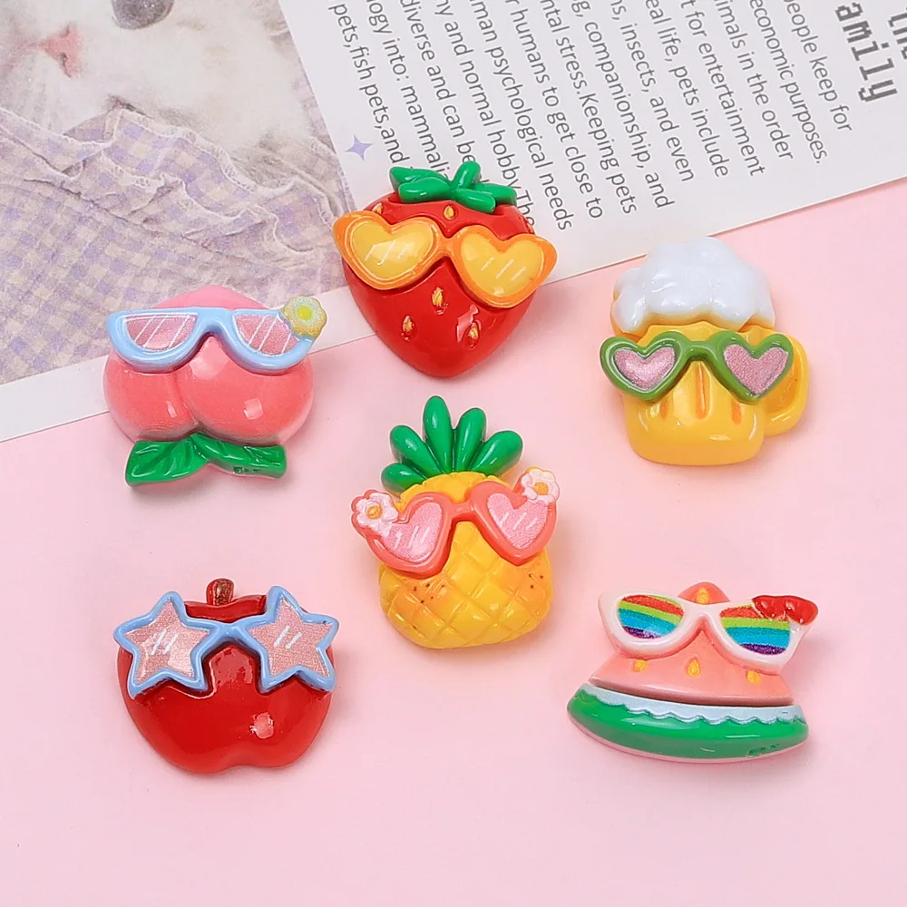 

100pcs Kawaii Resin Mini Sunglasses Fruit Flatback DIY for Phone Case Hairpin Keychain Earrings Scrapbook Dollhouse Accessories