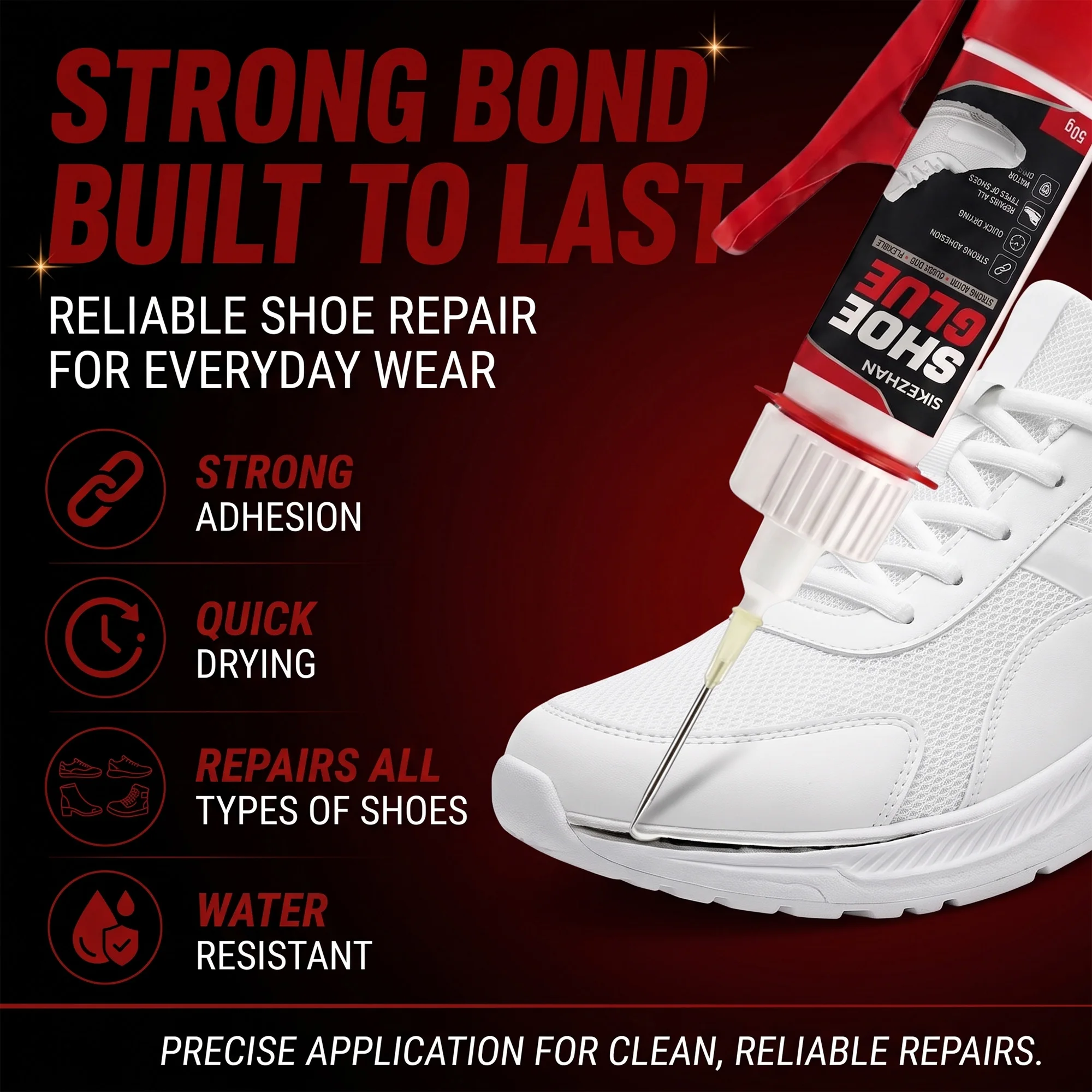 SIKEZHAN Professional Flexible Shoe Glue Waterproof Strong Clear Repair Adhesive Bond for Sneaker Sole Leather Boot Fix, 50g