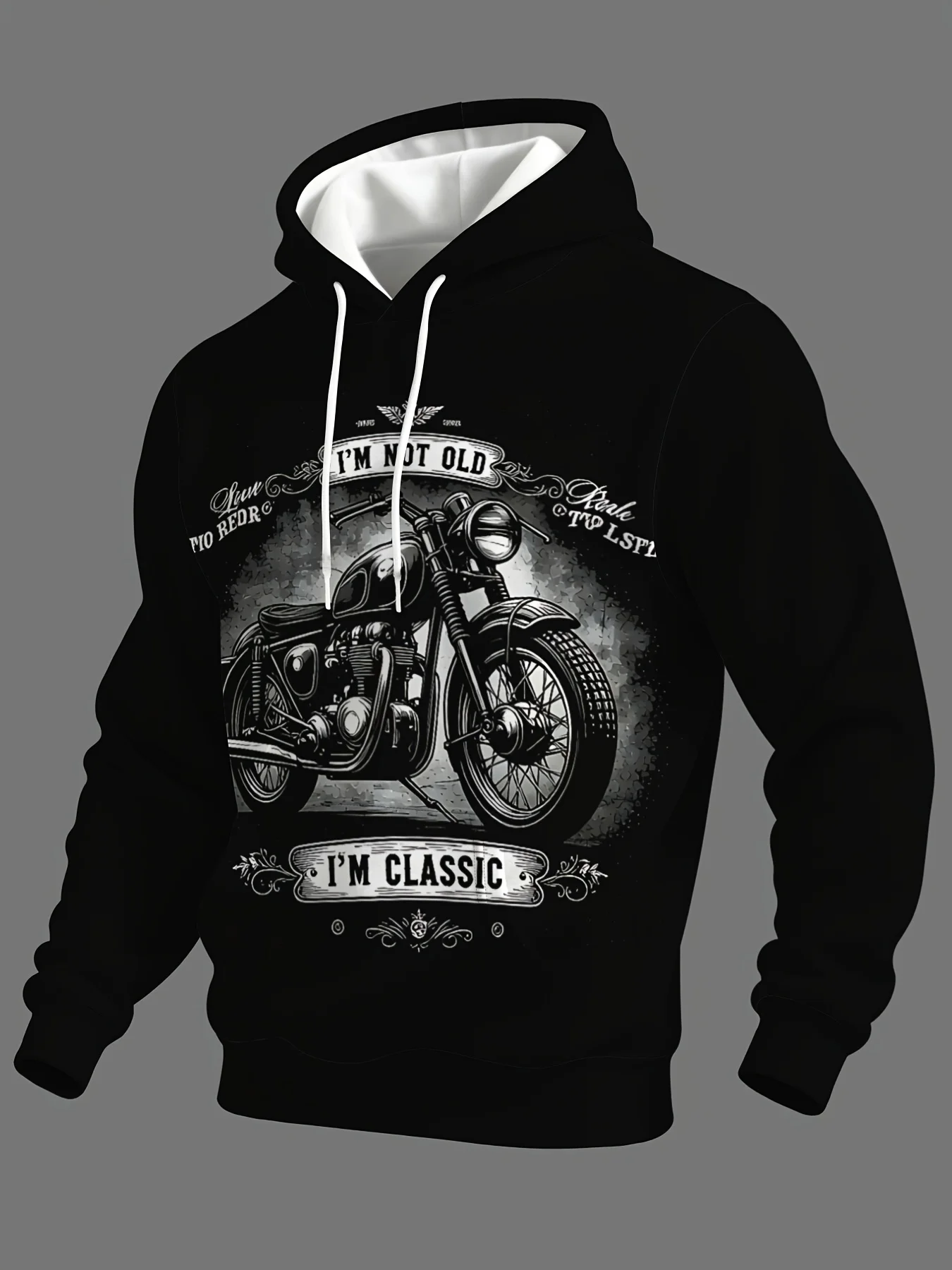 Hoodie with a vintage Classic Motorcycle Print, Stylish Design, Durable and Long-Lasting, Suitable for Men
