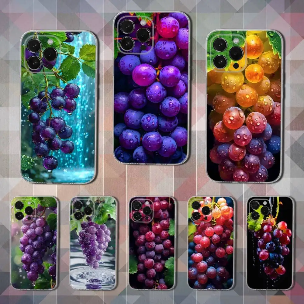 

Nature Art Fruit Grapes Phone Case For iPhone 16,15,14,13,12,11 Pro,Max,Plus,X,XS,XR,SE,Mini Transparent Soft Cover