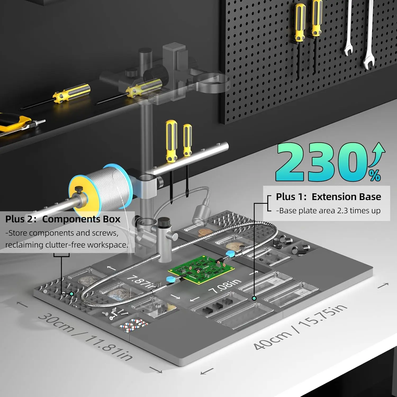 Base di estensione per microscopio e kit di saldatura per supporto per braccio Pro Boom (AD246S-M, AD249S-M, AD407 Pro, AD409 Pro, AD409-Pro ES, AD210S