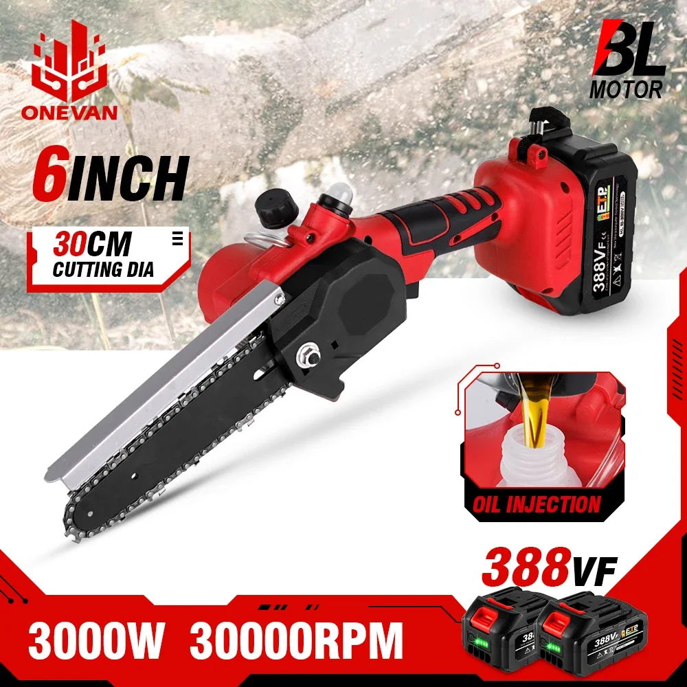 6 Inch 30000RPM Brushless Electric Saw Handheld Cordless Garden Logging Chainsaw for Makita 18V Battery Woodworking Cutting Tool