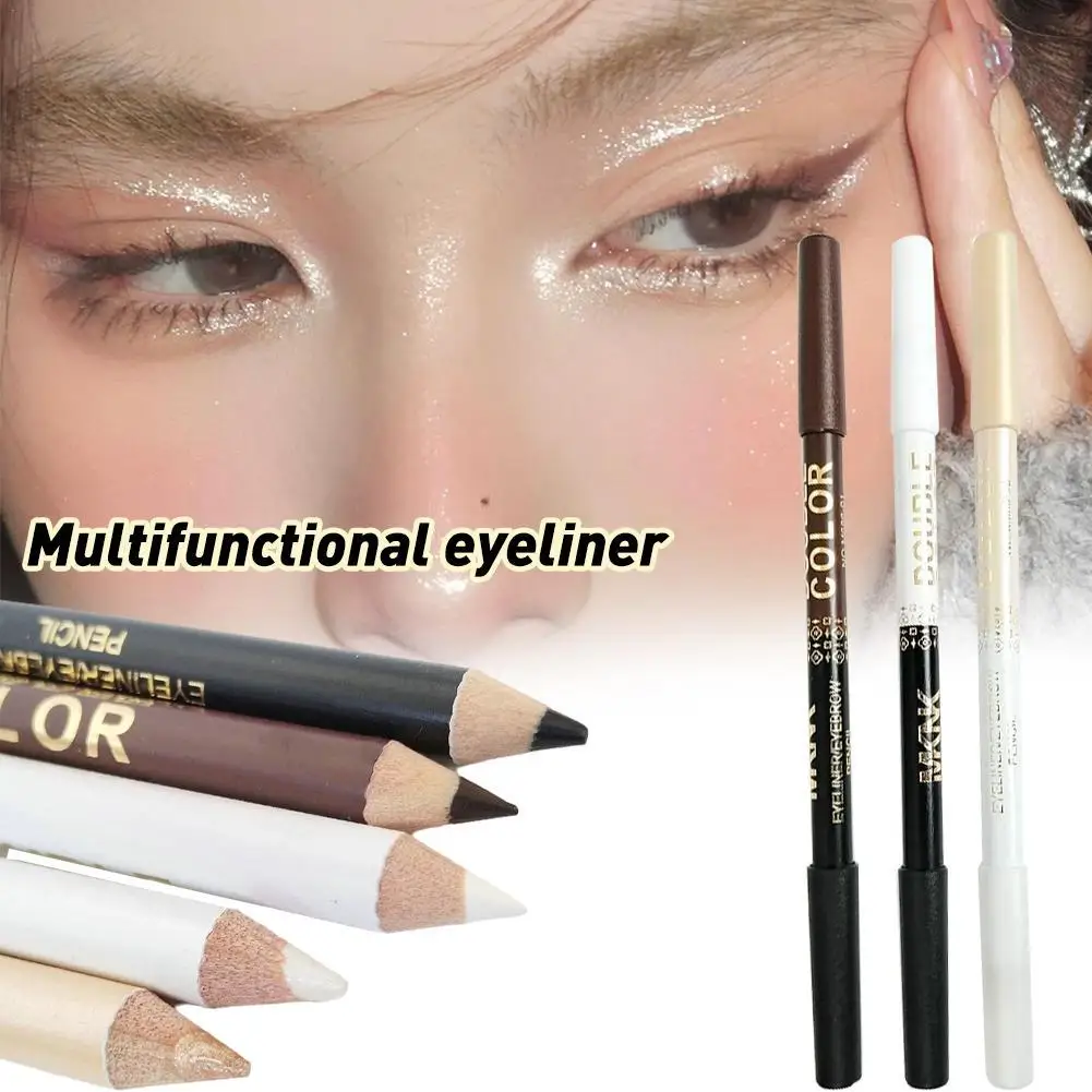 Doppelköpfiger, zweifarbiger, glatter Eyeliner-Augenbrauenstift, langlebig, wasserfest, perlmuttartig, liegender Seidenraupen-Lidschattenstift, Make-up