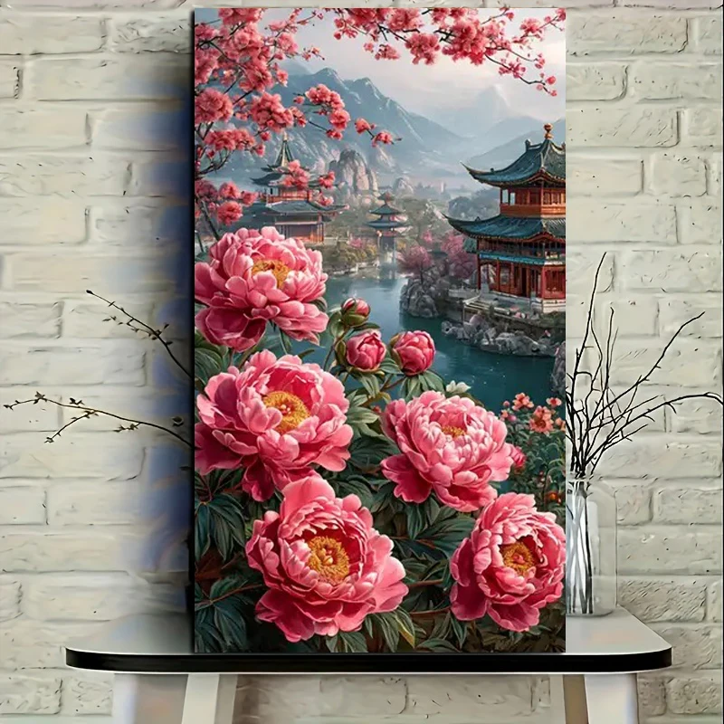 DIY 5D Diamant Malerei rosa blühende Pfingstrose Blumen Landschaft voll quadratisch rund Mosaik Diamant Stickerei große Größe