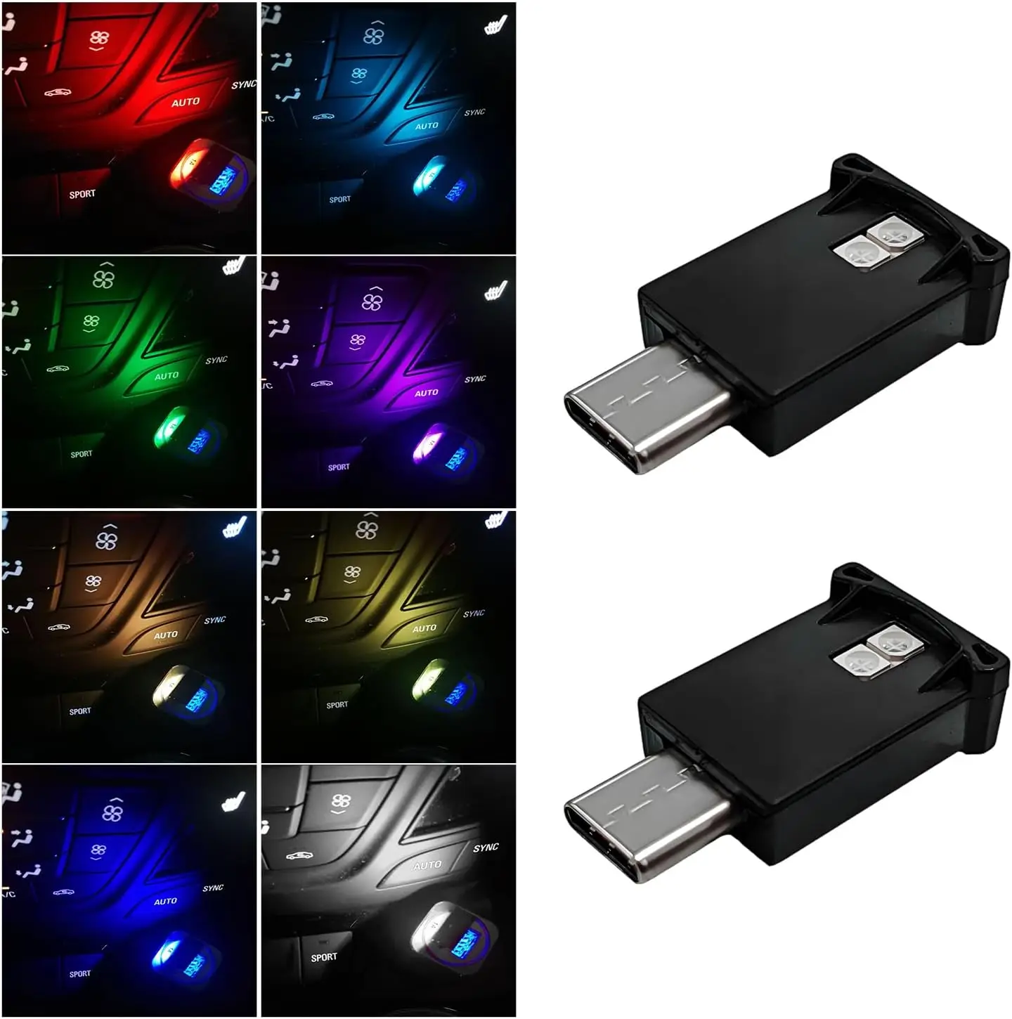 

USB C LED Ambient Light, 8 Colors RGB Dynamic Atmosphere Lamp Car Interior Decor, Adjustable Brightness Plug-in Mini Night Light