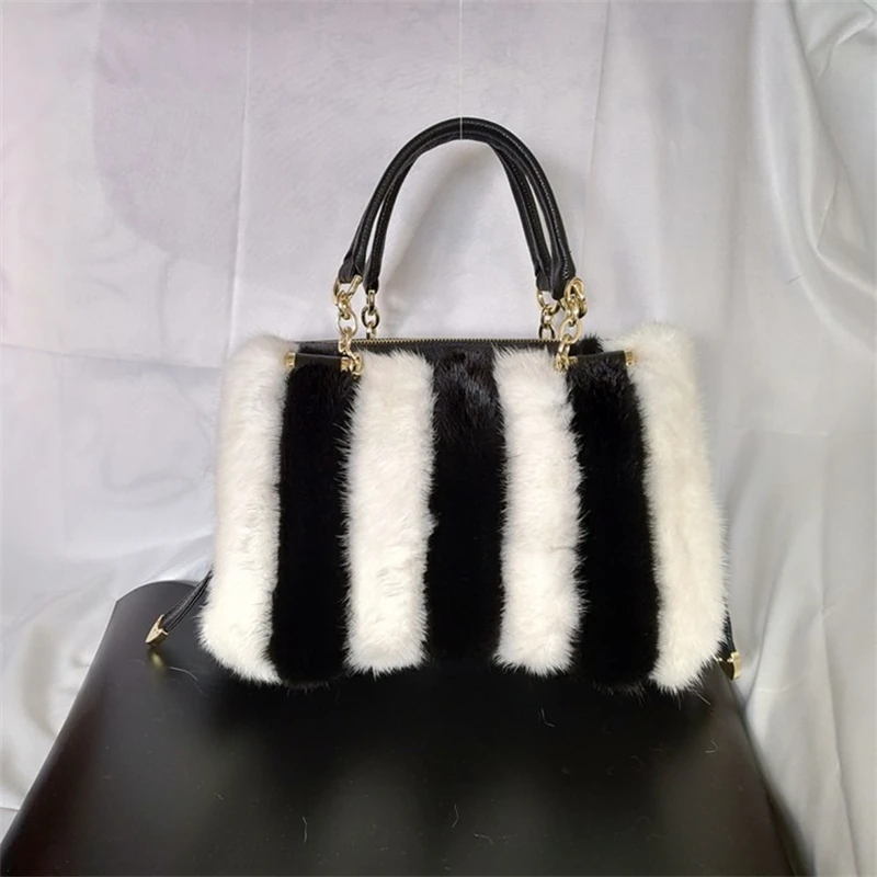 

High Quality Women's Real Fur Shoulder Bag Luxury Mink Fur Crossbody Bag Winter Fashion Large Capacity Fur Dinner Bag