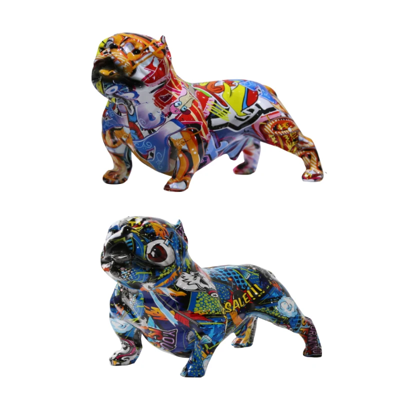 Graffiti Bully Ornaments Color Decor Solid Realistic  Dog Entrance Painted Simple Entrance Wine Cabinet Office Home Resin Crafts