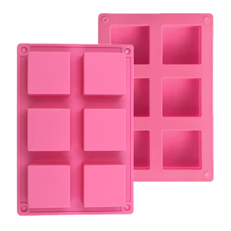 2pcs Silicone Soap Mold Chocolate Baking Mold 6 Cavities Cake Pan Biscuit Candy Molds Ice Cube Trays Handmade Square Bar Mould