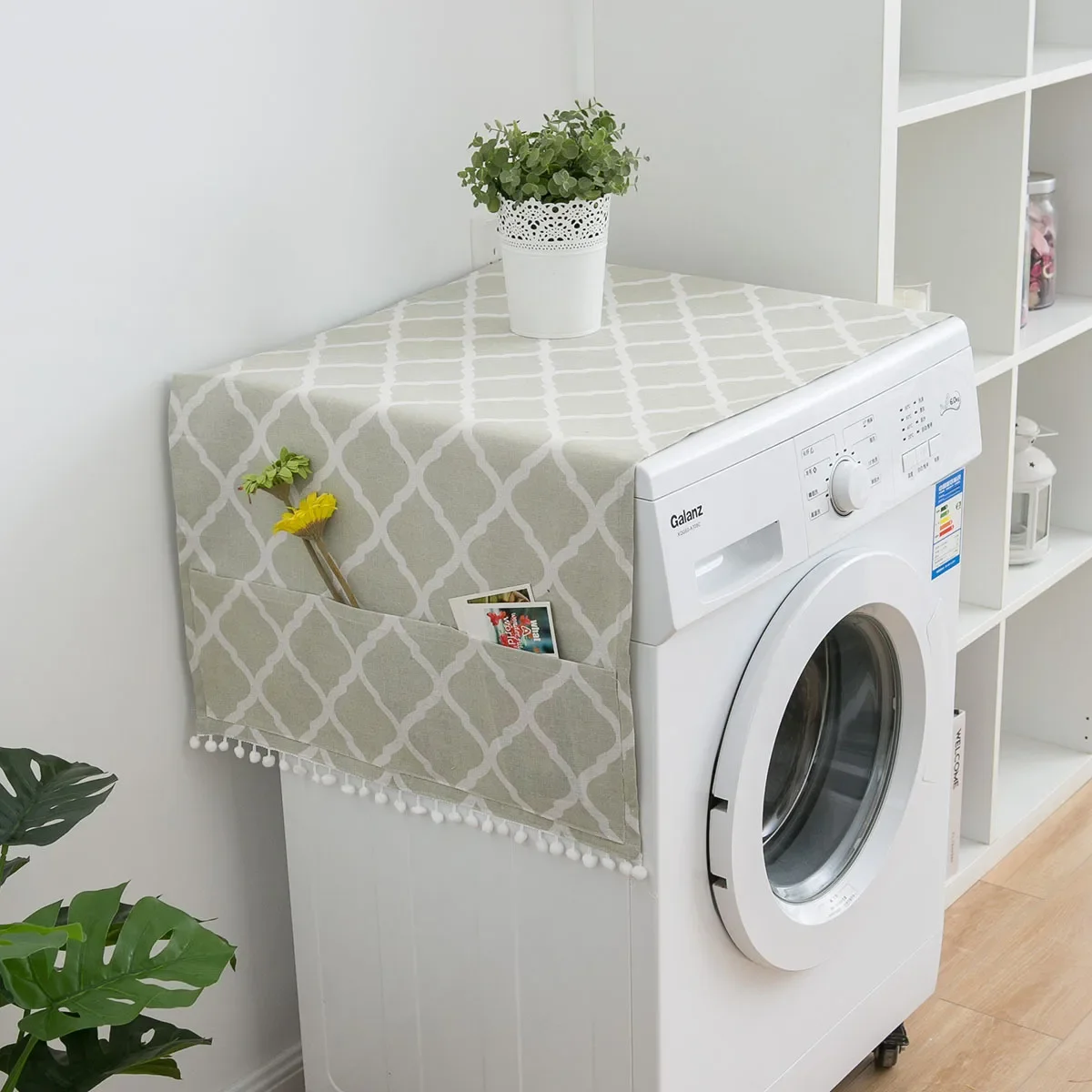 Faux Linen Washing Machine Cover with Pocket Refrigerator Top Cover Microwave Oven Dust Proof Cover Household Home Storage