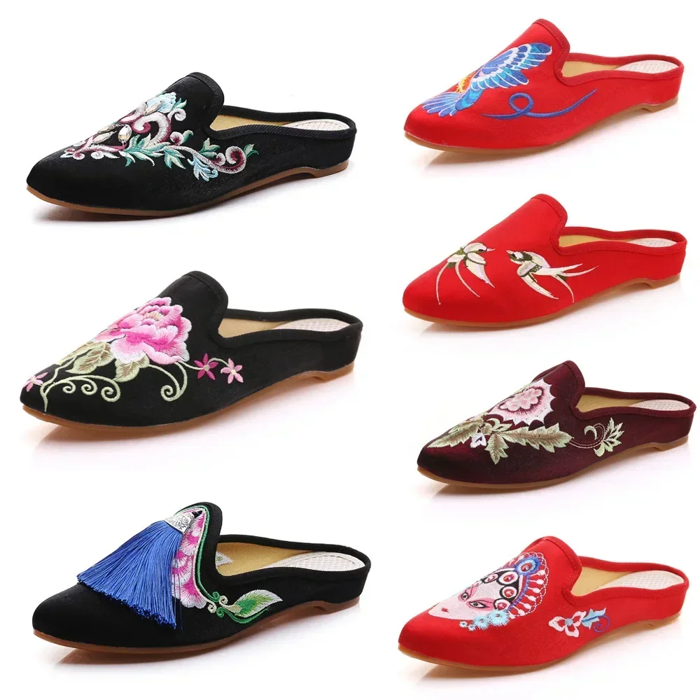 

2025 Summer Harajuku Chinese Style Women's Slippers Casual Vintage Embroidery Women Shoes Ethnic Fashion Streetwear Sandales