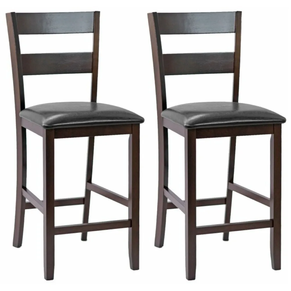 

2Pcs Bar Stools Counter Height Kitchen Armless Chair W/ PU Leather Seat Espresso