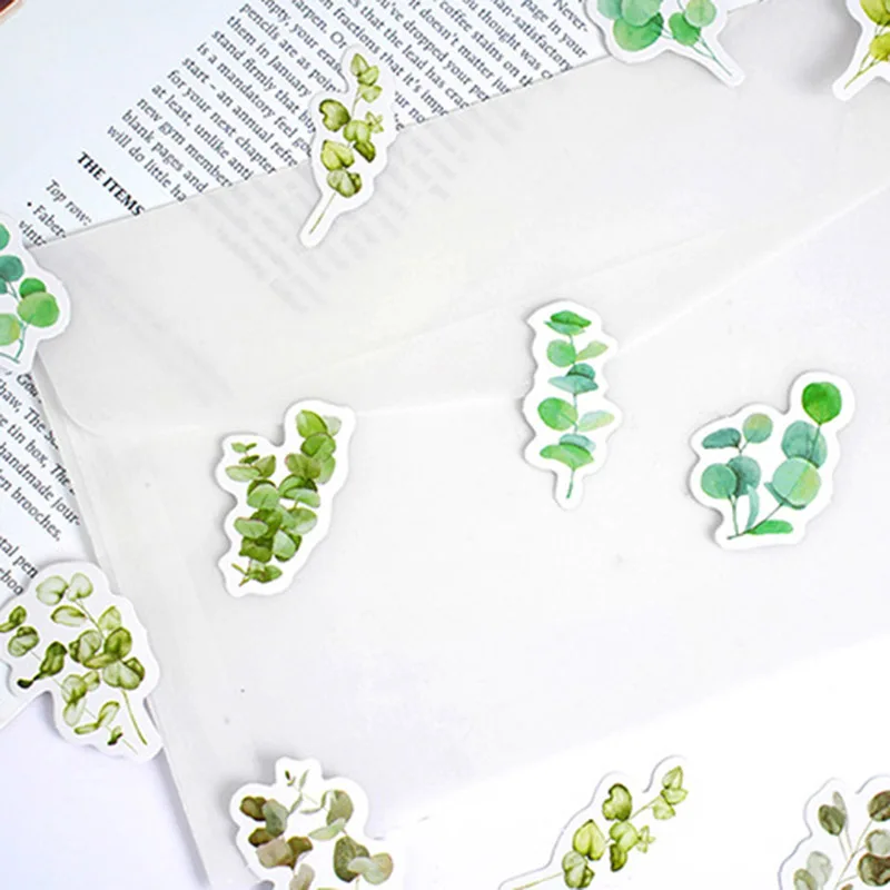 46Sheets Box-packed Stickers Eucalyptus Leaf Set Small Fresh Green Leaf Hand Account Decorative Material Stationery Stickers