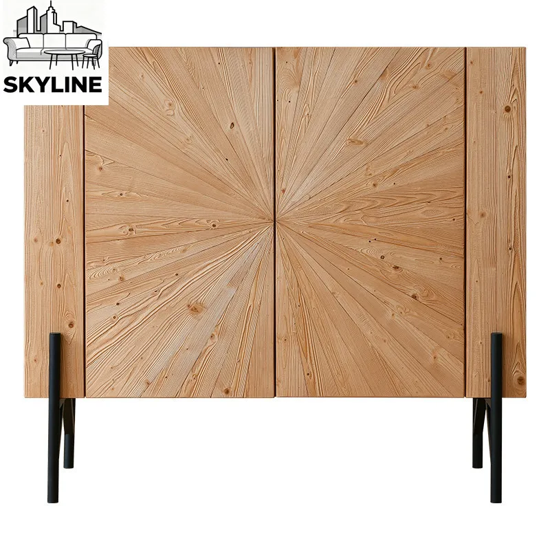 French Retro Parquet Shoe Cabinet, Solid Wood Entry Decor Sideboard for Inn