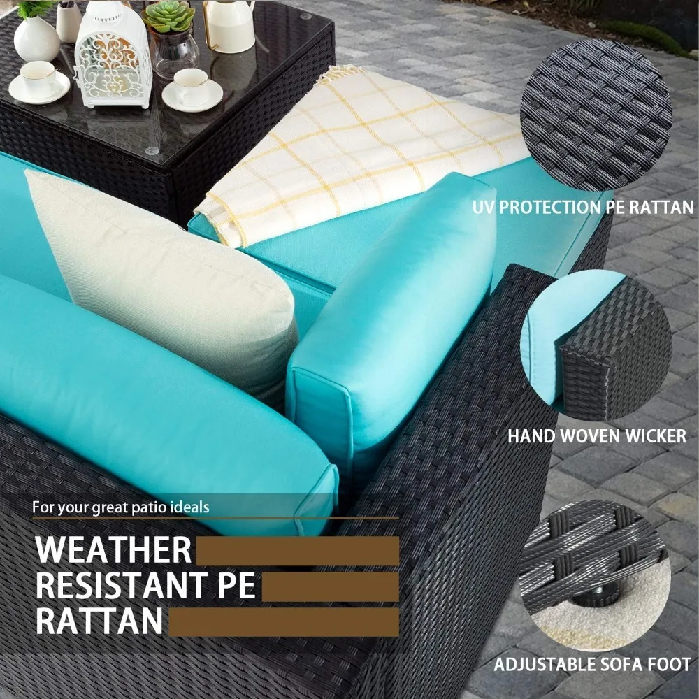 Patio Furniture Sets All Weather Outdoor Sectional Sofa Manual Weaving Wicker Rattan Patio Conversation Set