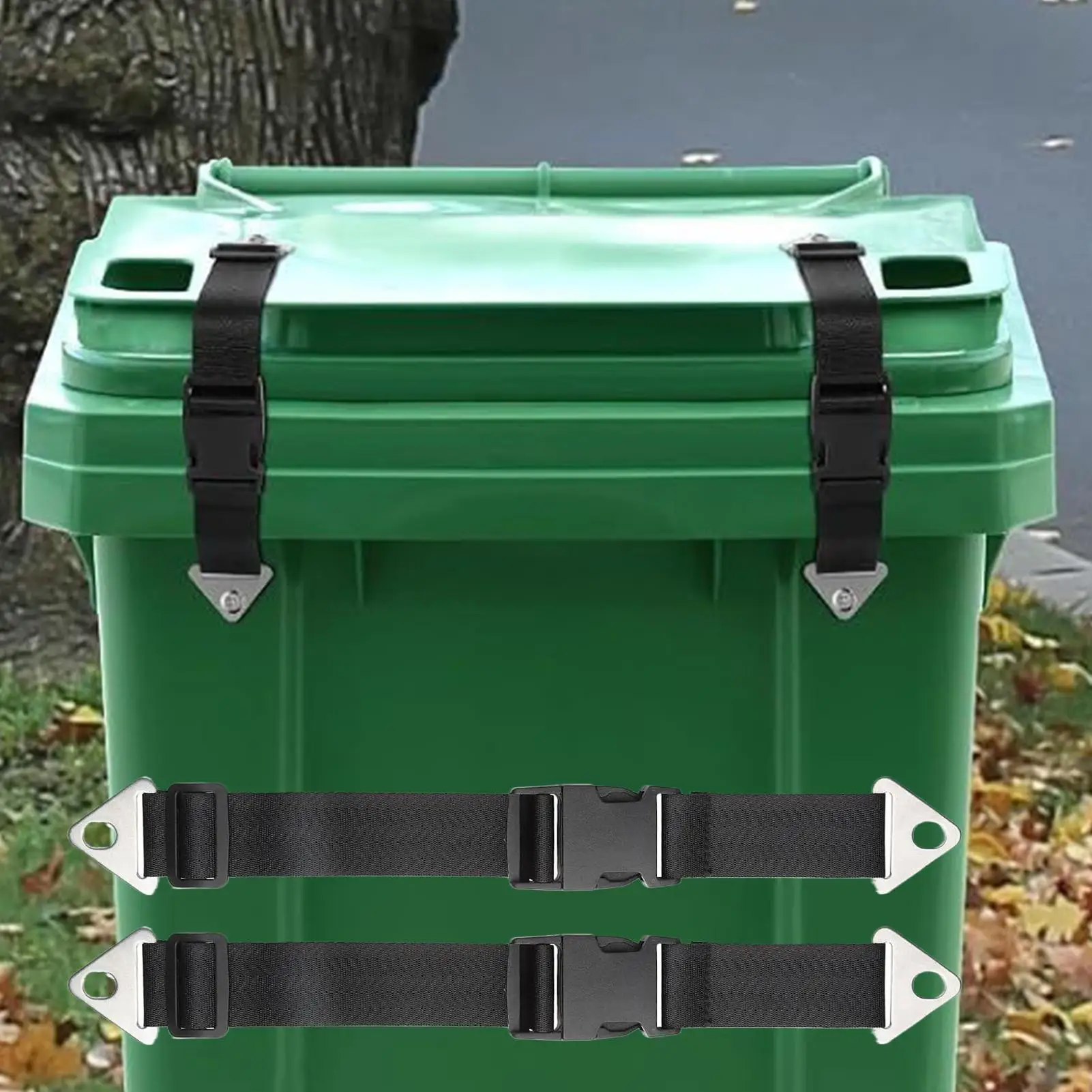 

Замки для мусорного бака для животных, 2 шт., регулируемые замки для крышки мусорного бака, многоразовые ремни, предохранительный замок на 30–50 галлонов