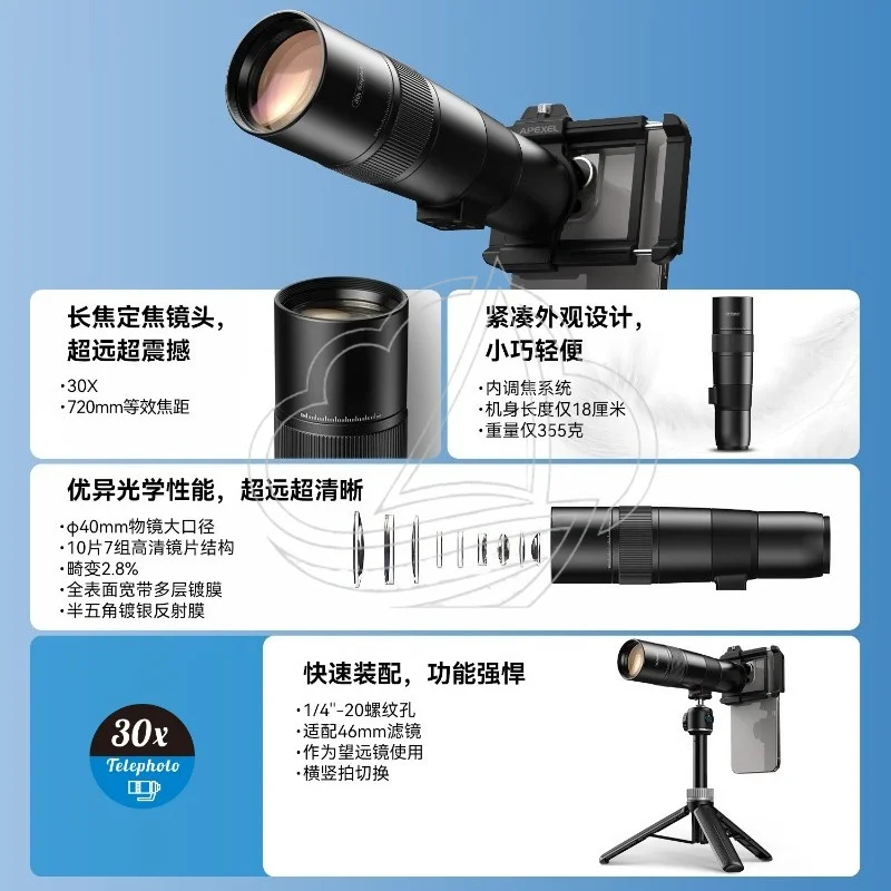 30X Optical Telephoto Phone Lens HD Long Distance Camera Lens For Concert Fishing Outdoor Photography