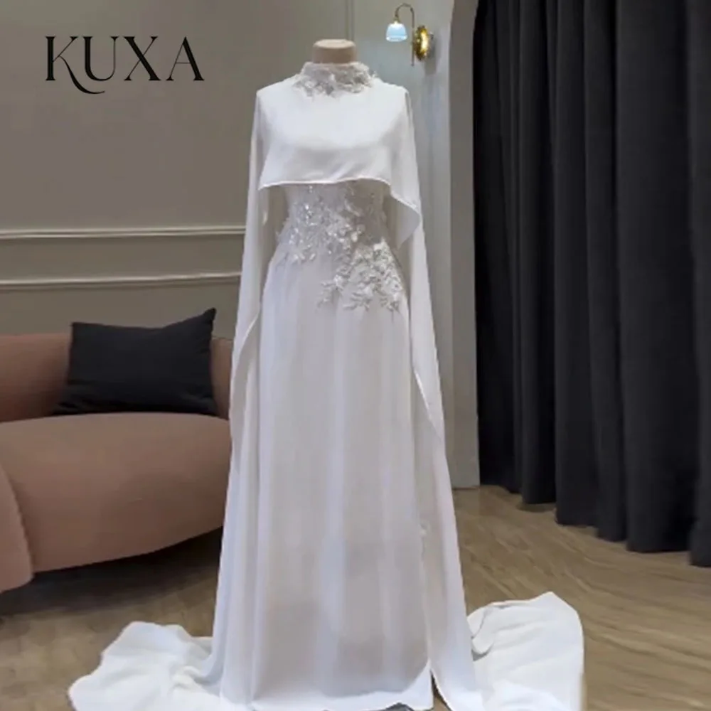 KUXA Luxuriöse Formelle Arabische Hochzeitskleider mit 3D-Blumenapplikationen und Cape, Bescheidene Brautkleider nach Maß, Vestidos De Novia 2026