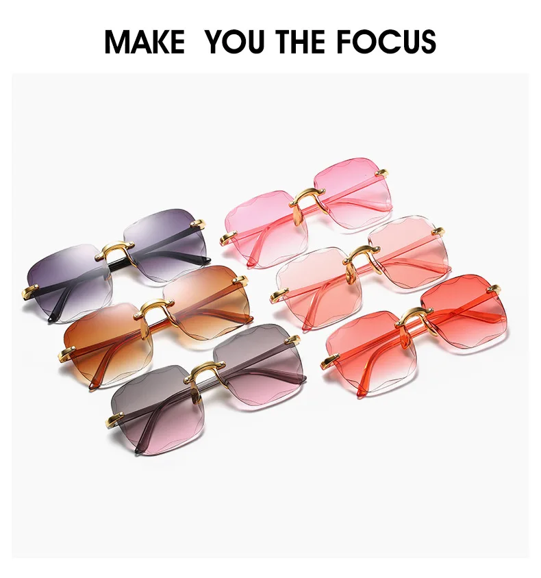 

New Square Rimless Sunglasses Women Luxury Brand Designer Summer Red Glasses Fashion Sun Glasses for Men UV400 Shades Oculos