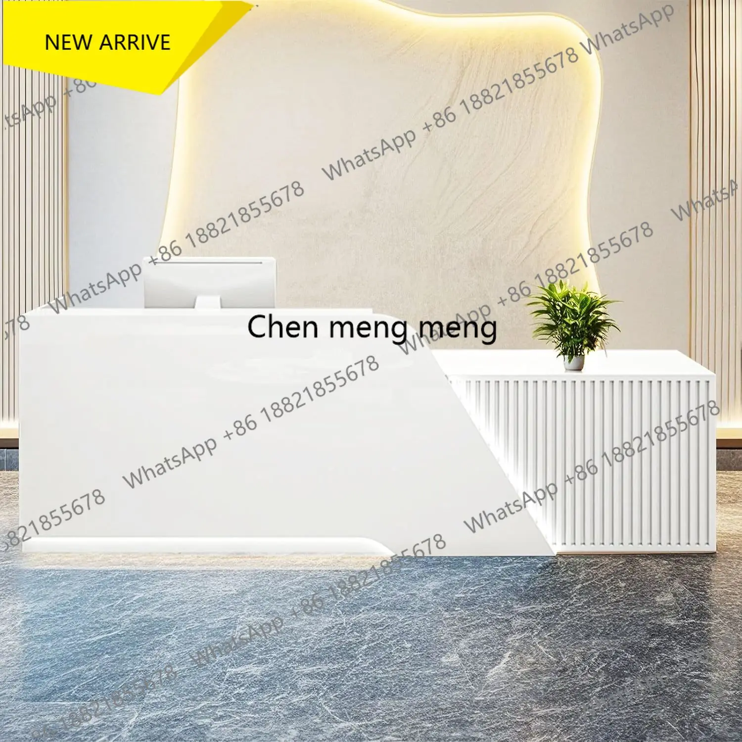 

A178 Modern Reception Desk with Counter, Solid Wood Retail Counter with Lockable Drawer & Shelves, White Front Desk for Checkou