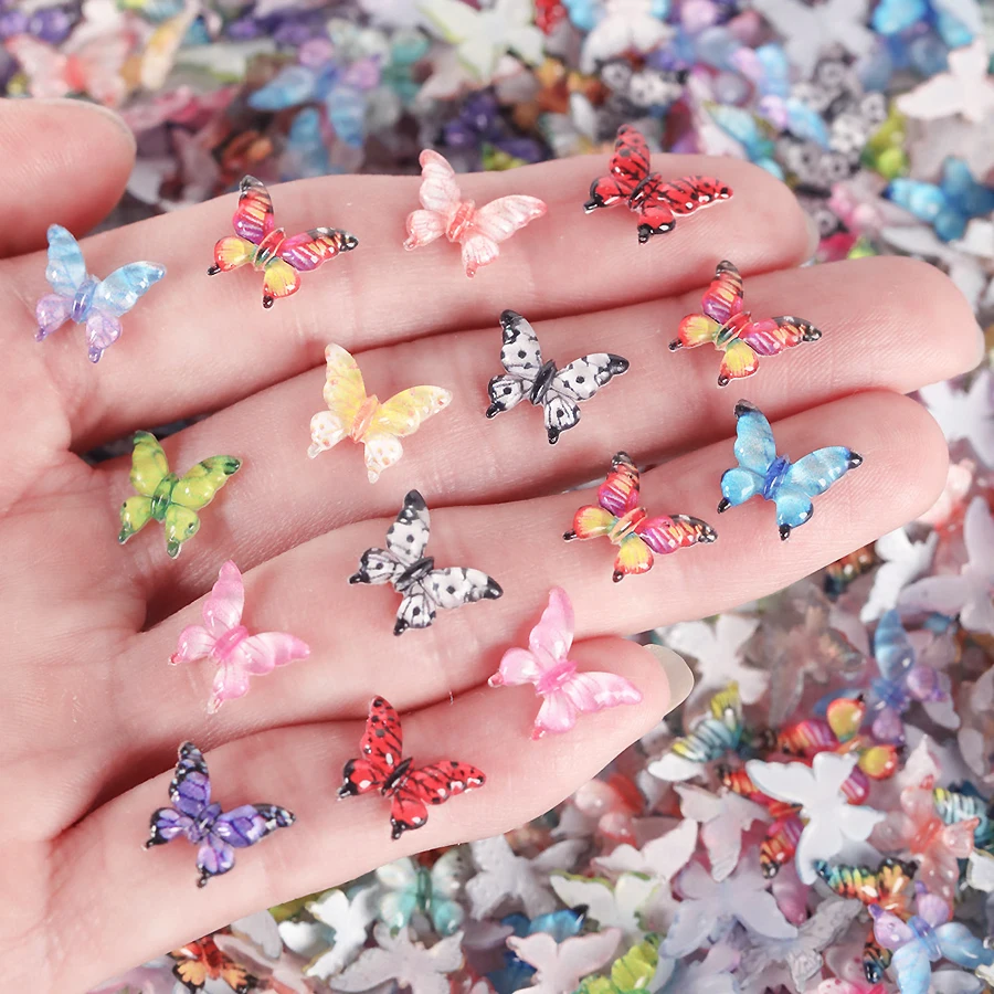 30 Stück mehrfarbige transparente Schmetterlings-Nagelanhänger aus 3D-Harz, glänzend, klein, DIY-Nagelkunst-Dekorationen zum Basteln – Detail 3