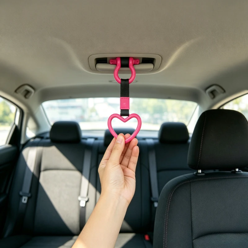 1PC Car Decoration Heart Shaped Handle Strap Charm Auto Rear Bumper Warning Safety Pull Ring Car Styling Accessories