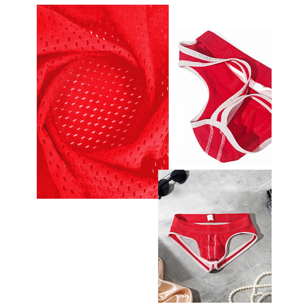Sports Thongs Men Color Blocking Mesh Lingerie Bulge Pouch Backless Underwear Elastic Waist Open Rear G-strings