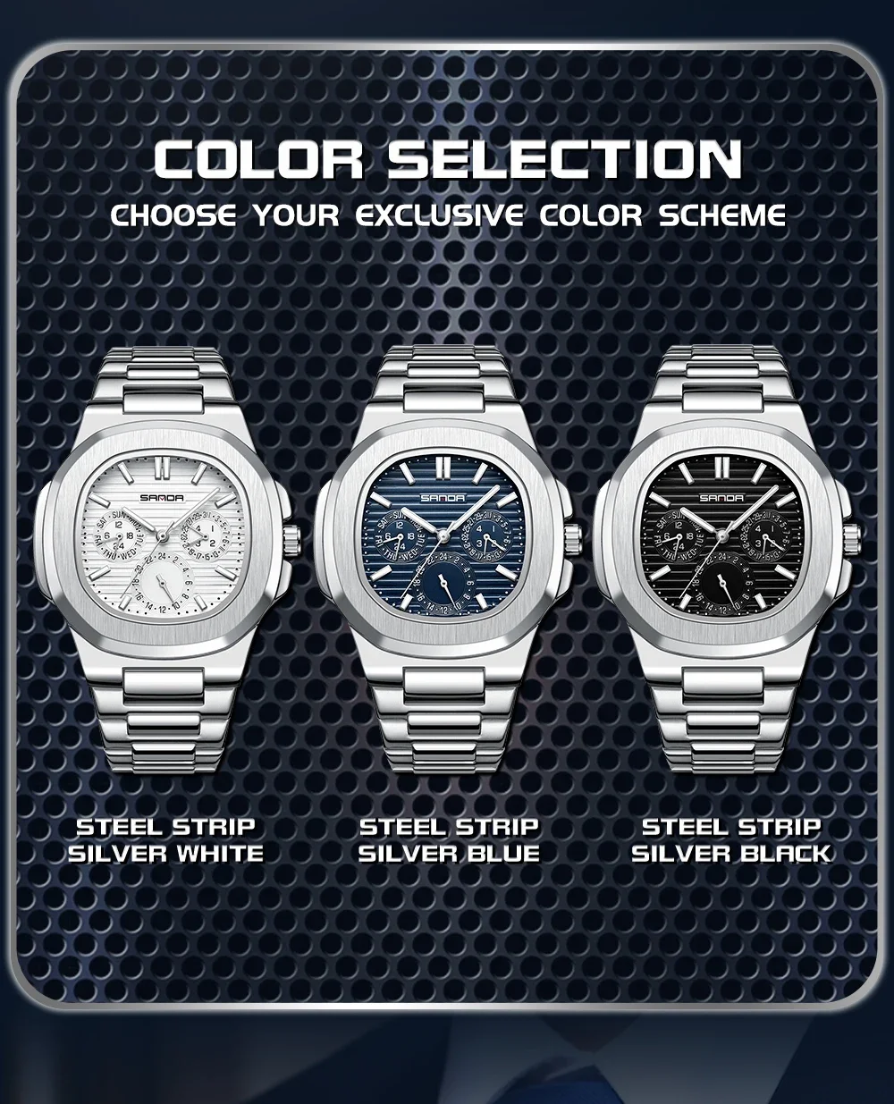 Sanda SD7053 Роскошные деловые водонепроницаемые мужские часы со светящейся датой, квадратные кварцевые часы из нержавеющей стали, Reloj Hombre