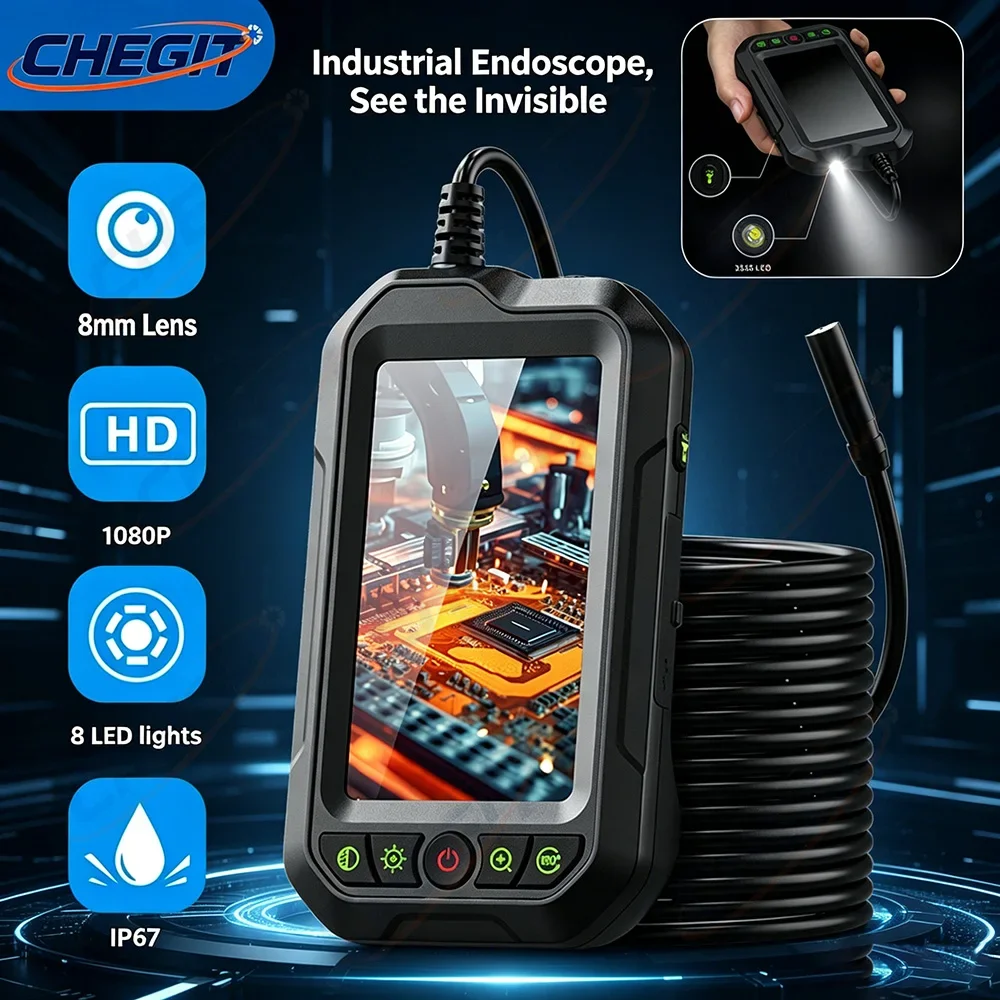 

4.3 " IPS Industrial Endoscope Camera Single Lens HD 1080P Car Inspection Borescope IP67 Waterproof Sewer Camera With LED