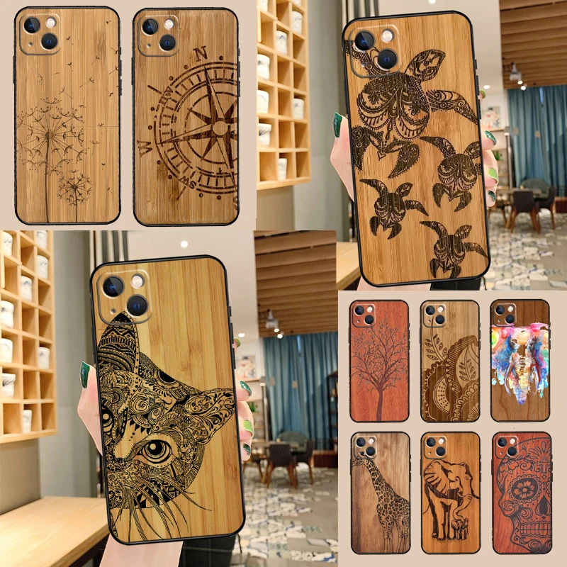 Natural Bamboo Wood Animal Print Case For OnePlus 13T 10T 10R 12R 13R 15 13 12 11 10 9 Pro Nord CE 5 2 3 4 Lite N20 N30 Cover