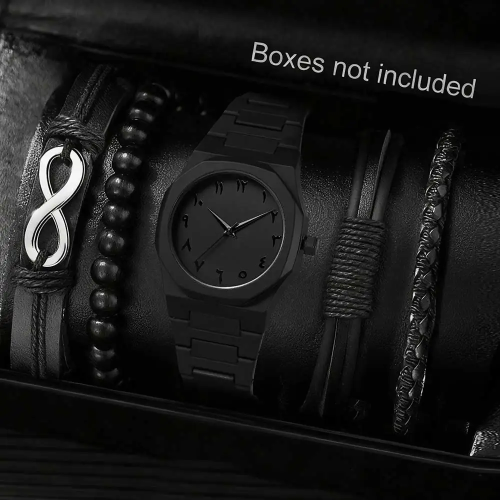 مجموعة ساعات رجالية مكونة من 5 قطع من البلاستيك، مجموعة أساور ساعة كوارتز بسيطة مخصصة لمطابقة الملابس اليومية