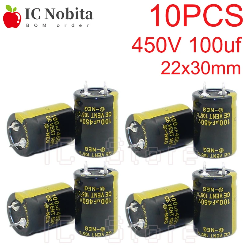 

10PCS 450V 100uf Capacitor High Frequency Low ESR 22x30mm 450V100ufAudio Aluminum Electrolytic Capacitor Hifi Amplifier 22*30