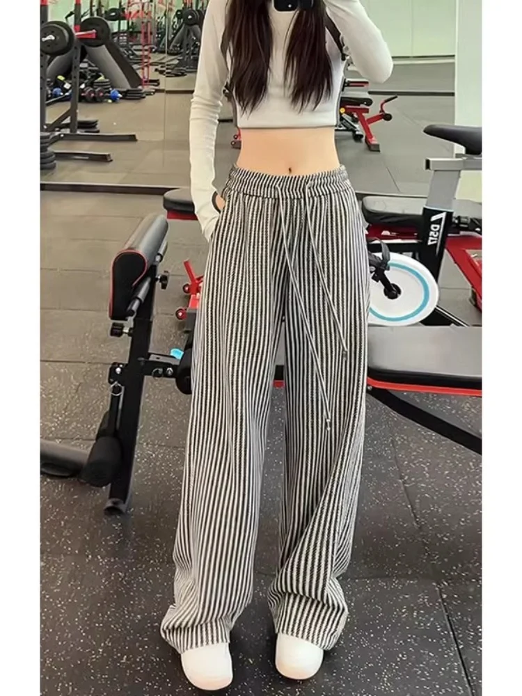 

Мужские повседневные брюки в американском ретро-стиле с вертикальными полосками, весна-осень, оверсайз, свободные, прямые, широкие штанины