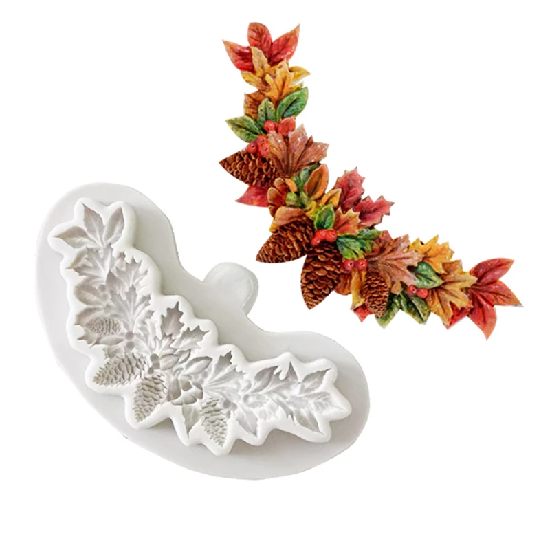 Christmas Pine Leaf Wreath Silicone Cake Mold High Quality Kitchen Mousse Chocolate Pastry Hand DIY Food Grade Silicone Baking