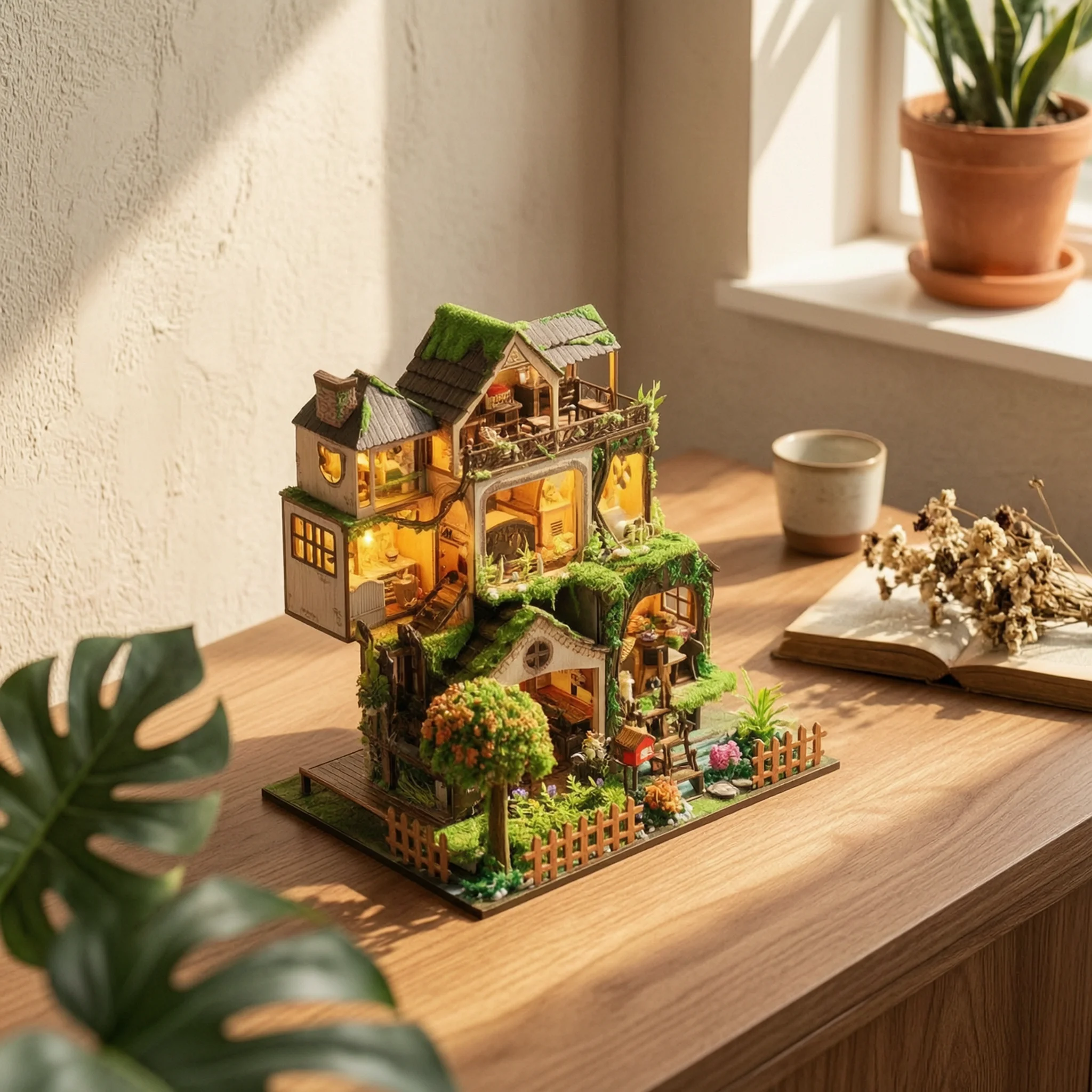 DIY Miniature Dollhouse Kit Build-Your-Own DIY Miniature House Kit 3D Decorative for Hobbyists, Craft Project, Tabletop Display
