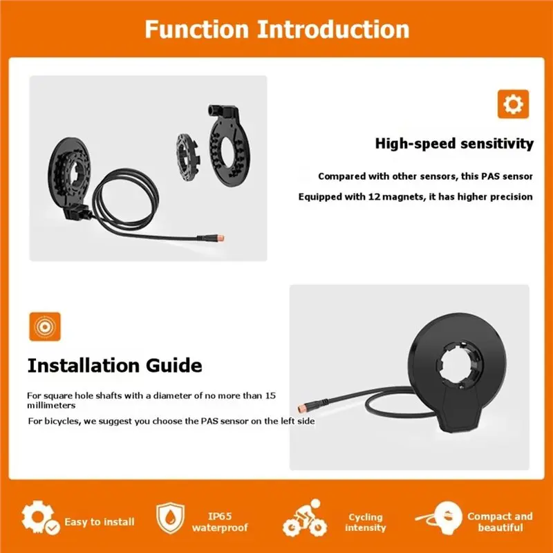ABMR-Waterproof Electric Bicycle Pedal Assist Sensor E Bike Double Hall 12 Magnet Left/Right Side System DIY Ebike Parts