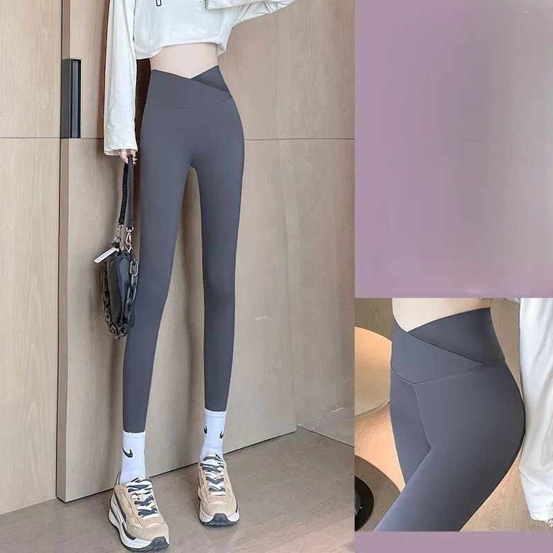 요가 팬츠 발목 길이 여성용 플리스 안감 여성용 쉐이핑 스쿼트 블루 기하학적 건강 스트레칭 보온 피부 학생 누드 인