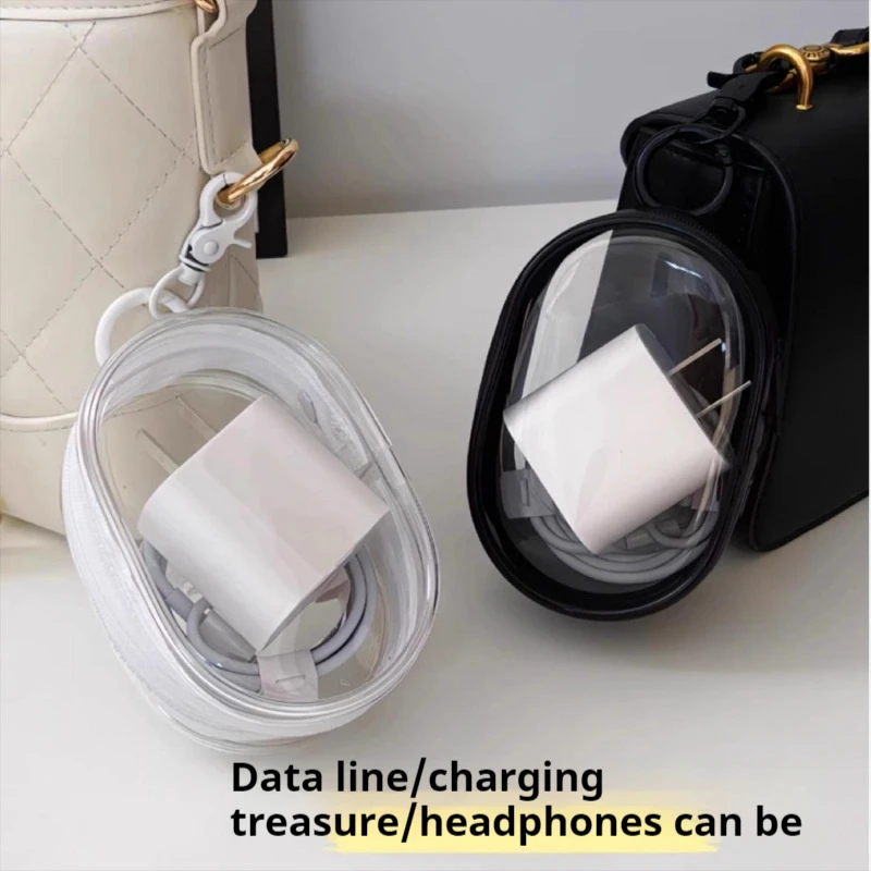حقيبة مجوهرات شفافة، شاحن كابل بيانات، حقيبة تخزين صغيرة مستديرة، حقيبة تنظيم الهاتف #4
