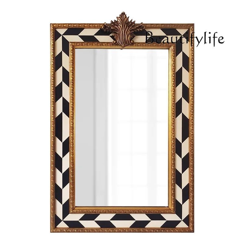 

Simple black and white lattice decorative mirror French fireplace mirror Entrance mirror wall hanging bathroom hand washing